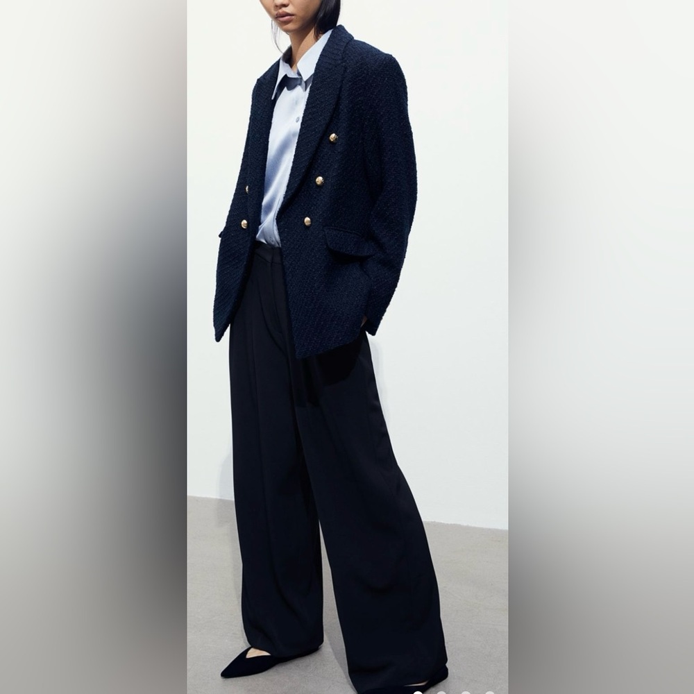 💖 H&M Wide Leg Navy Blue Dress Pants LIKE NEW EUC